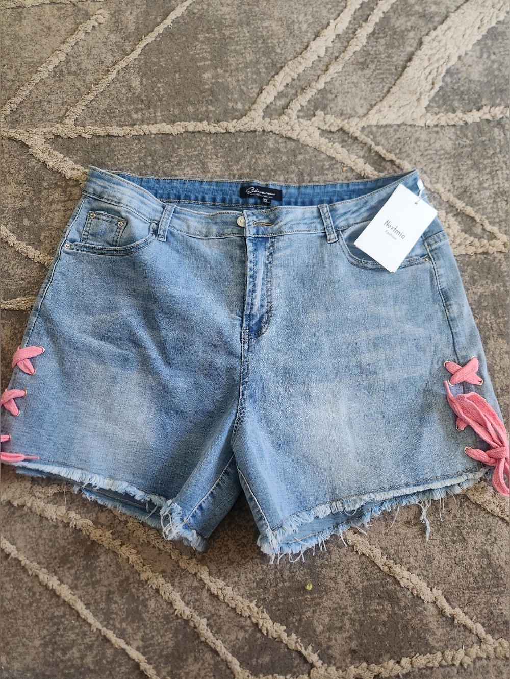 Nextima Fashion Light Blue Denim Shorts with Pink Side Laces